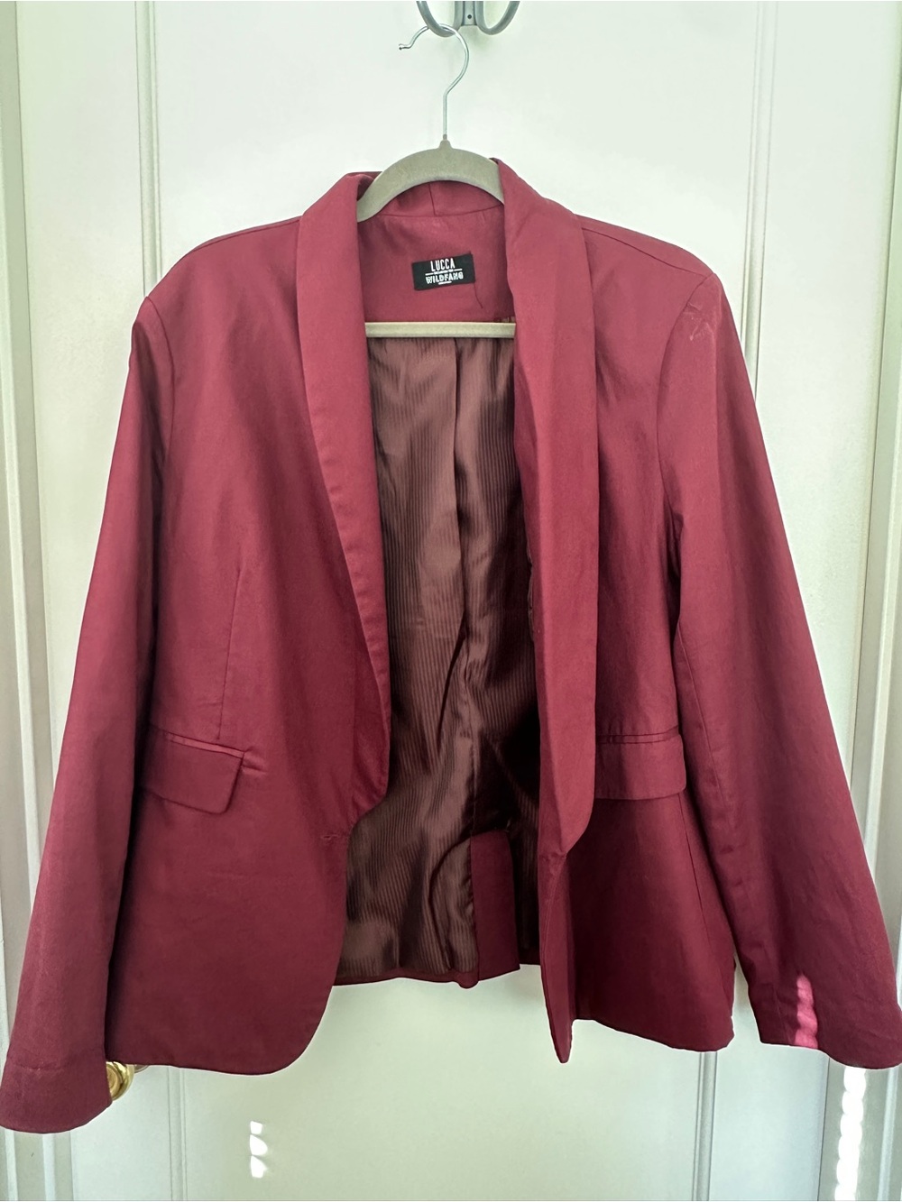 WILDFANG Burgundy Open-Front Blazer Jacket - Picture 2 of 2